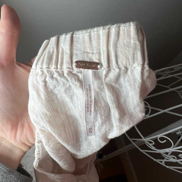 Free People Women's Linen Striped Off Shoulder Tie Hello There Beautiful Top M - Picture 5 of 7